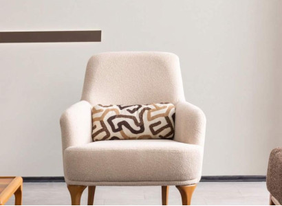 Design Armchair Beige Color Living room Wood Stylish Lounge Club Furniture